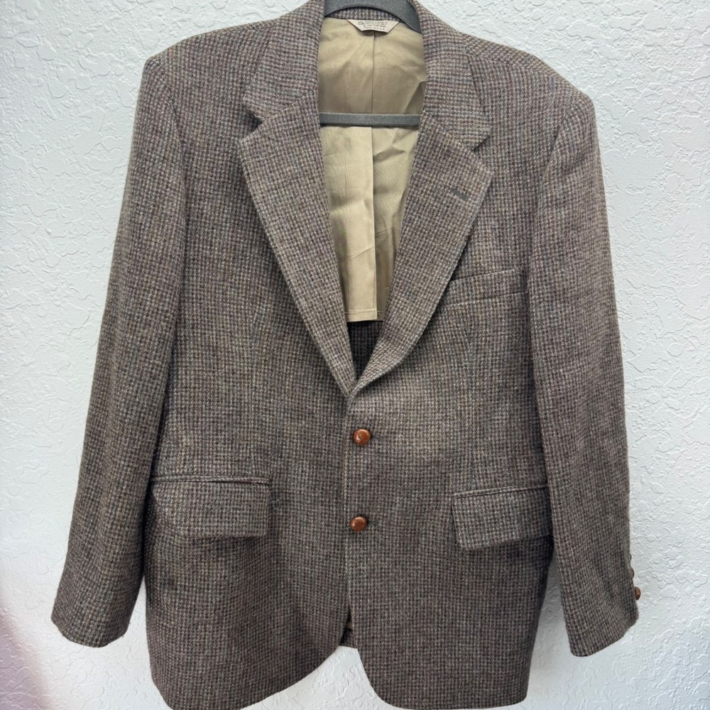 Dobbshire Custom Tailored Wool Tweed Blazer Men 40S Brown Plaid USA Made - Picture 2 of 12